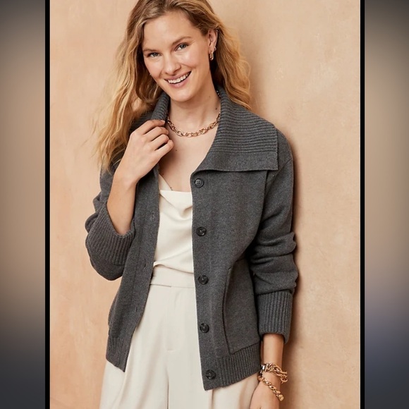 NWOT Banana Republic Charcoal Heather Sweater Jacket Size Large - Picture 1 of 5